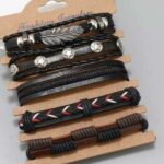 Kit de pulseras de cuero sencillas pluma