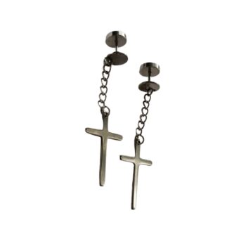 Arete cruz con cadena plateada