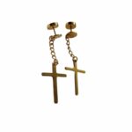 Arete de cruz con cadena dorada