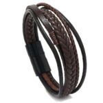 Pulsera de cuero 5 cuerdas marrón broche negro 23cm