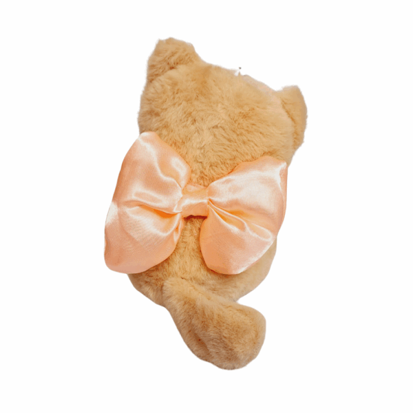 Llavero de peluche de gatito café con lacito - Imagen 2