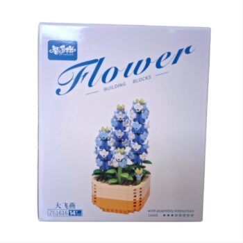 Figura armable de flor azul con maceta